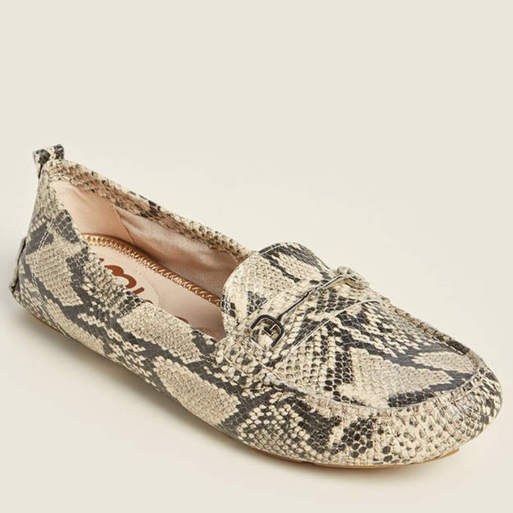 SAM EDELMAN FALTO SNAKESKIN LOAFER FLATS
